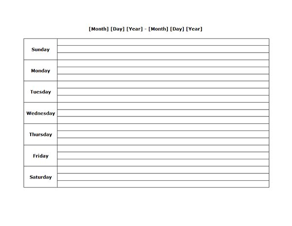 Weekly Blank Calendar Landscape 02