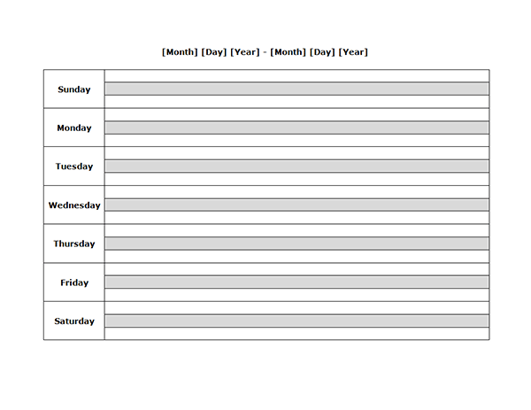 Weekly Blank Calendar Landscape 04