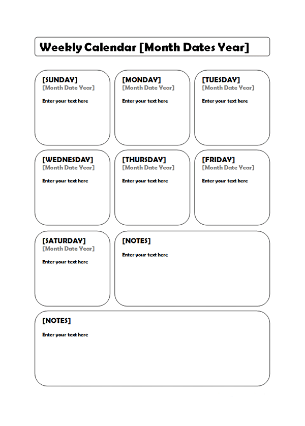 Weekly Blank Calendar Potrait 02