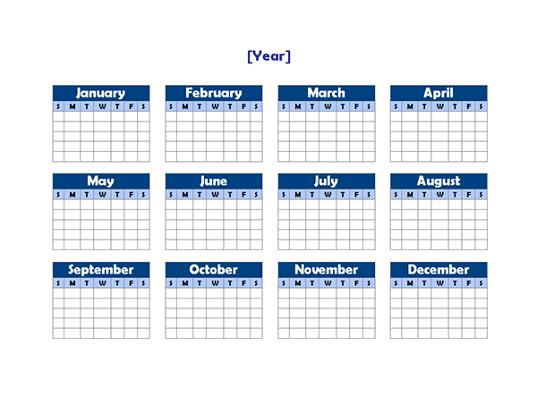 Yearly Blank Calendar Landscape