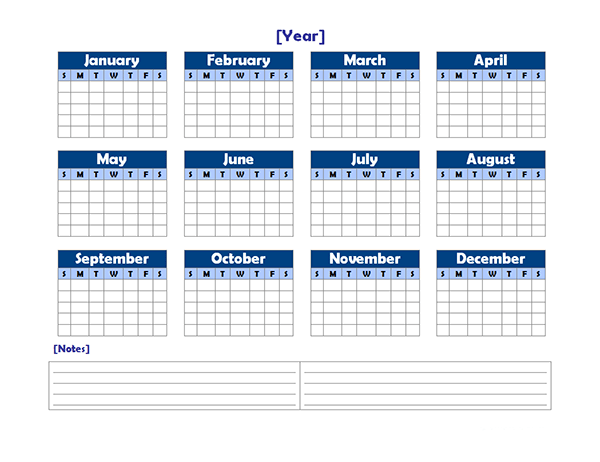 Monthly Blank Calendar Landscape With Notes Coloring Sheets Blank