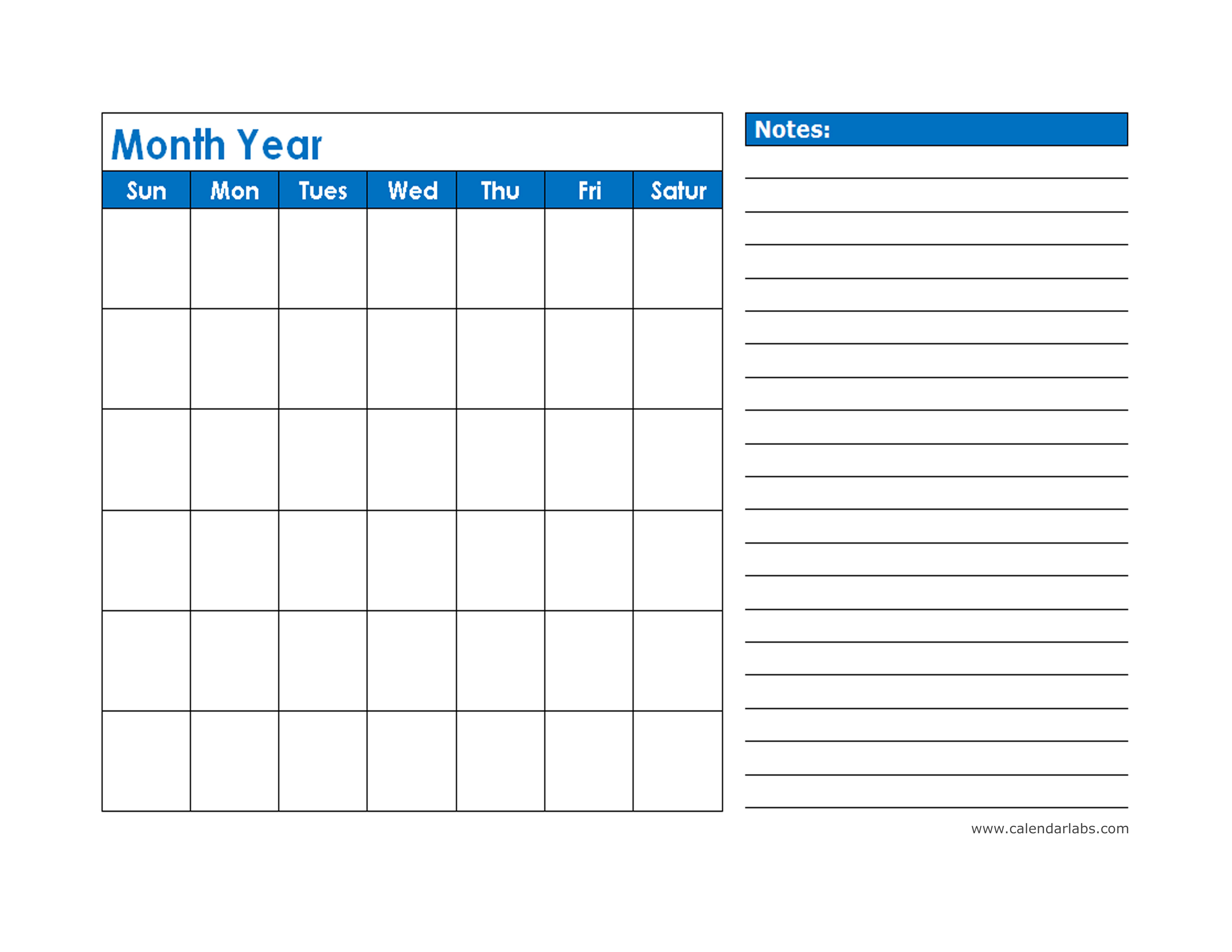 Blank Calendar With Note Section Printables - 2024 CALENDAR PRINTABLE