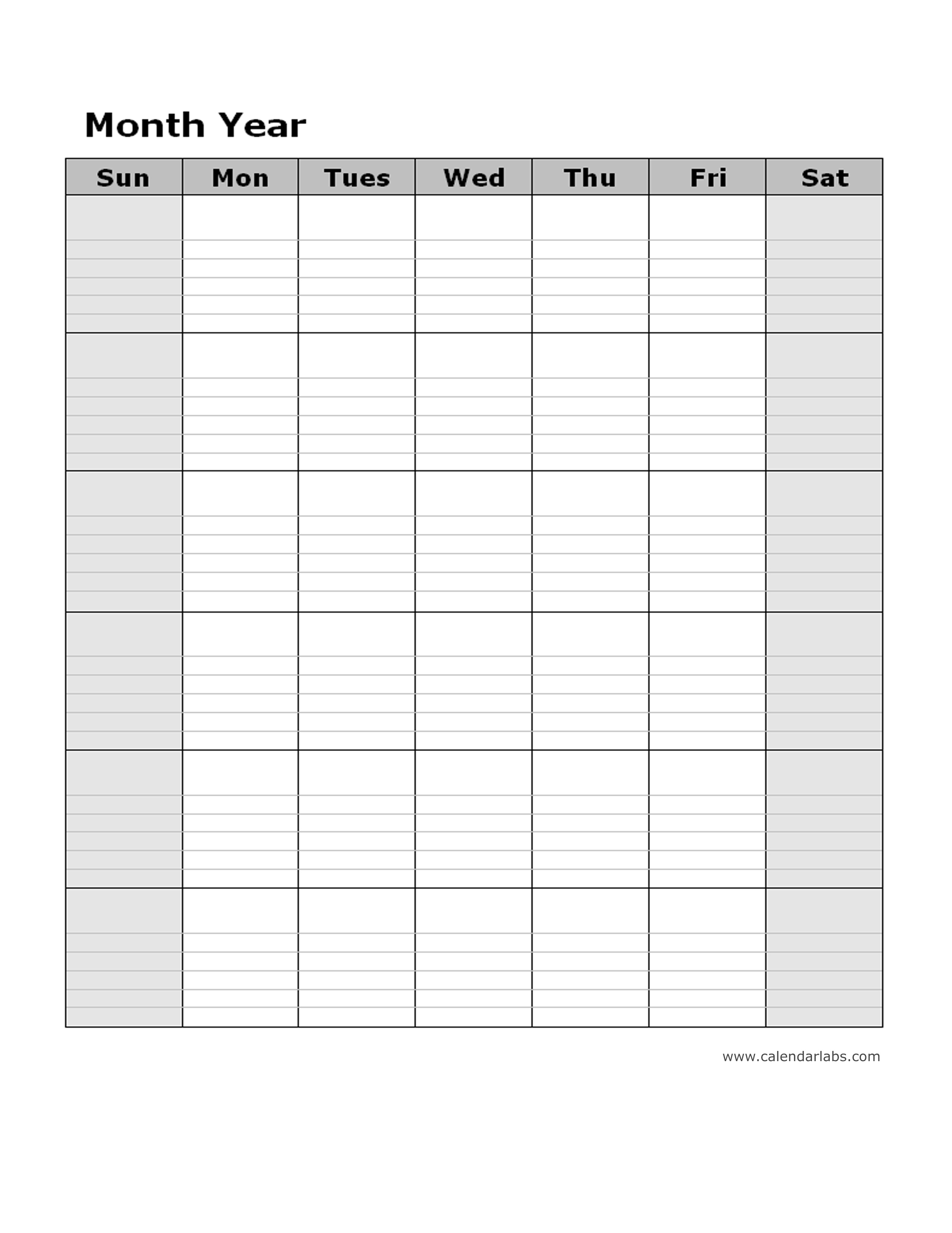 Blank Monthly Calendar Printable With Notes