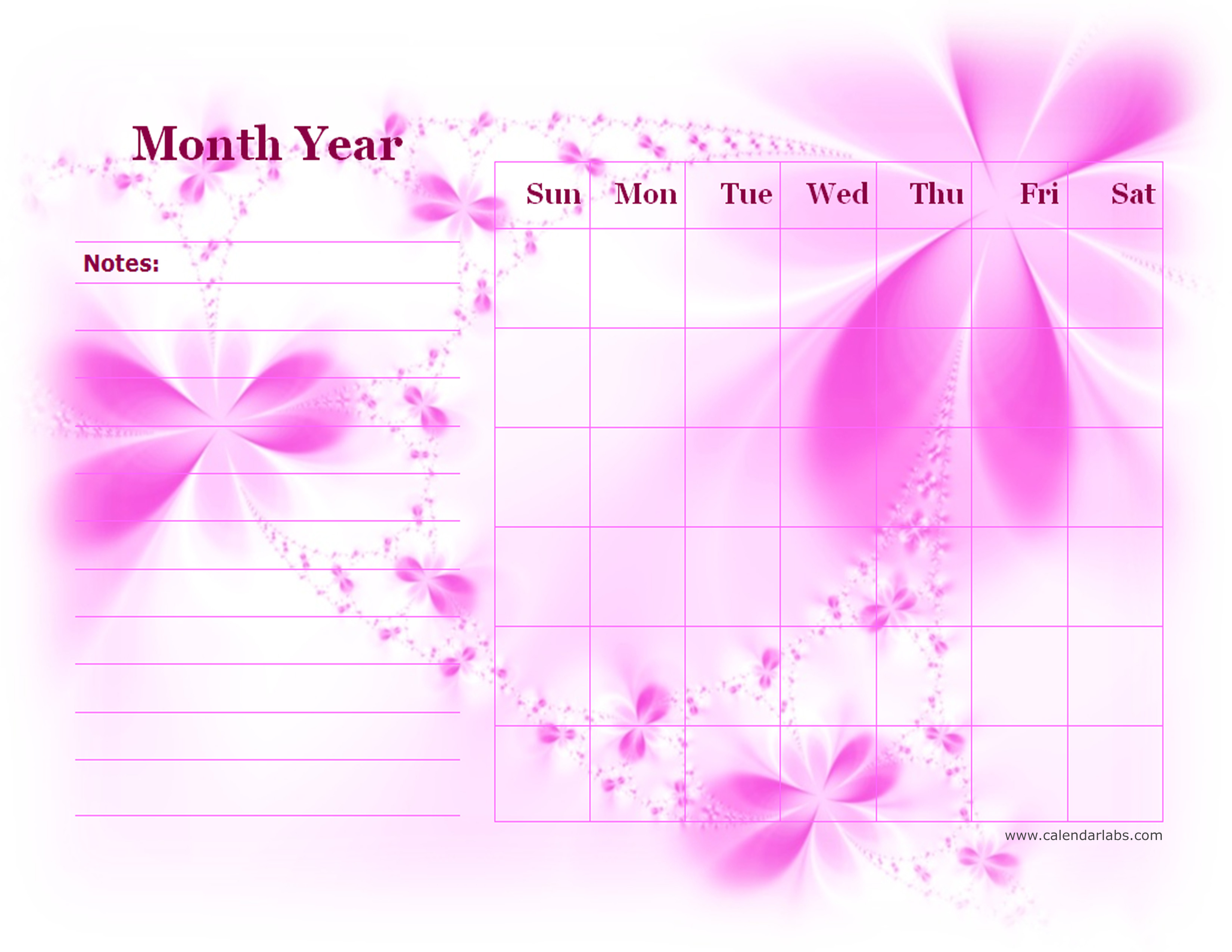 Monthly Blank Calendar in Purple Shade - Free Printable Templates