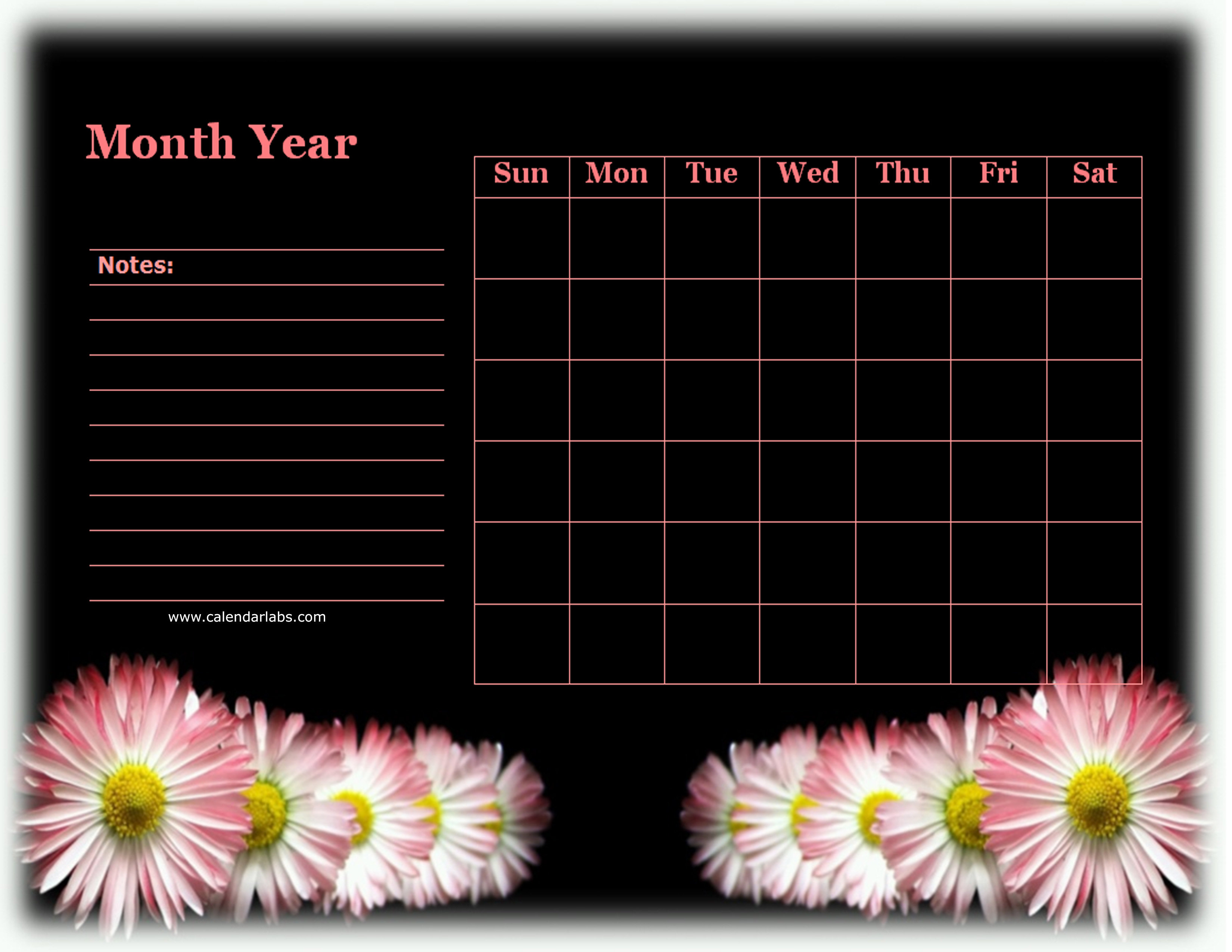 Monthly Blank Calendar in Designer Black - Free Printable Templates