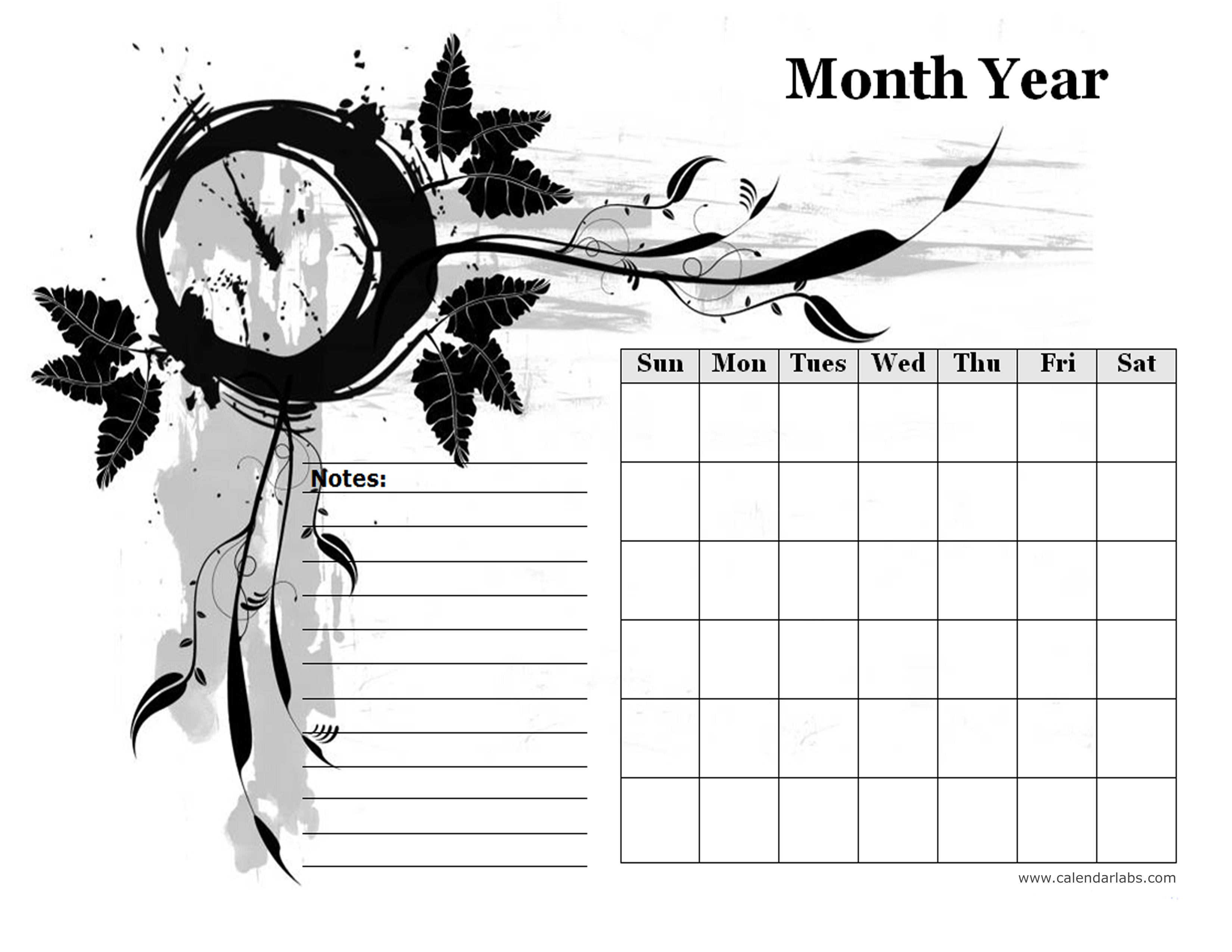 Monthly Blank Calendar in Designer Monochrome - Free Printable Templates