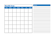 Monthly Blank Calendar in Blue Shade