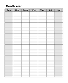 Monthly Blank Calendar in Multi Color : Monday