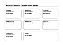 Weekly Blank Calendar Landscape with Day Block