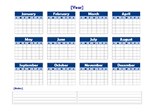 Yearly Blank Calendar Landscape with Notes