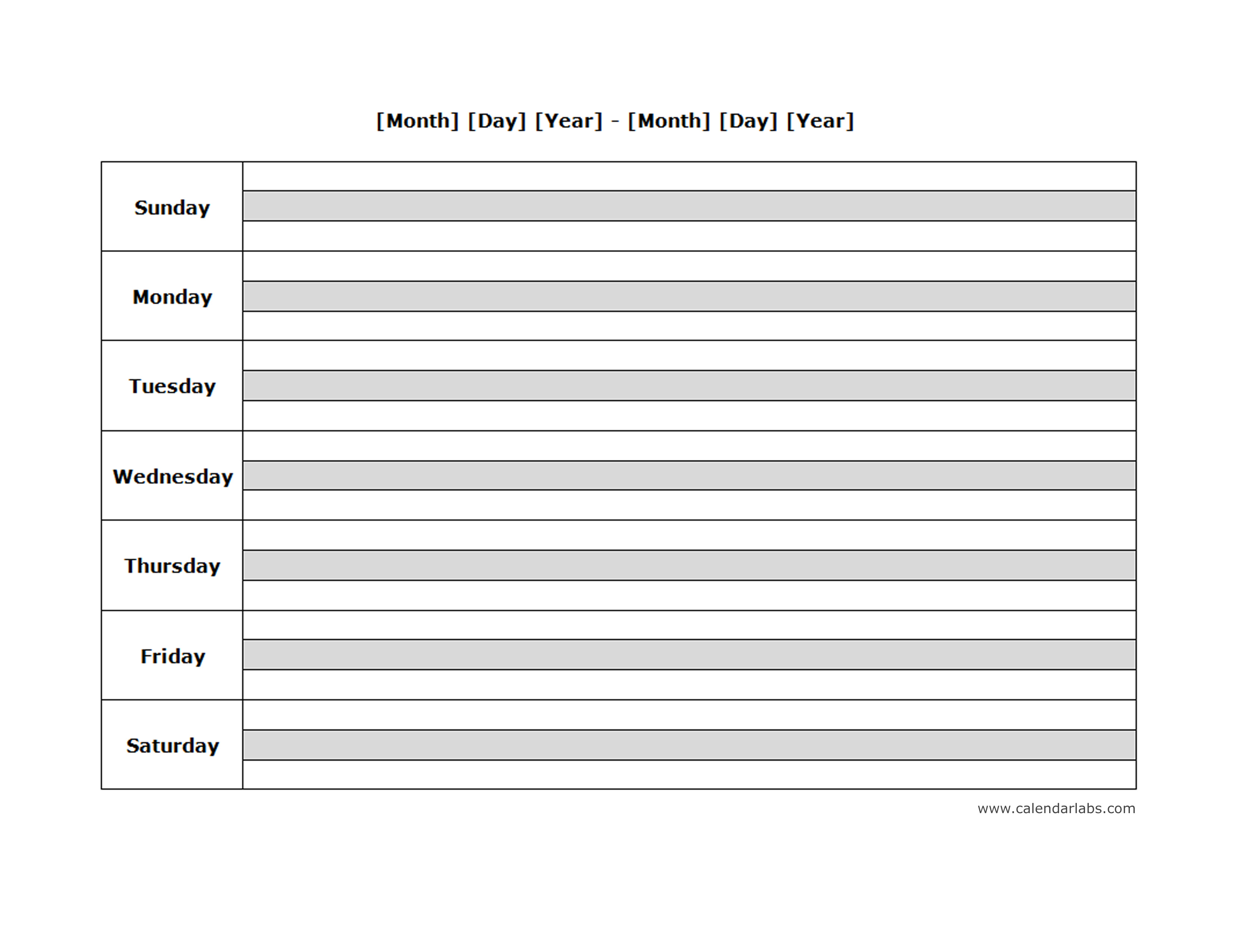 Weekly Blank Calendar Landscape 04 - Free Printable Templates