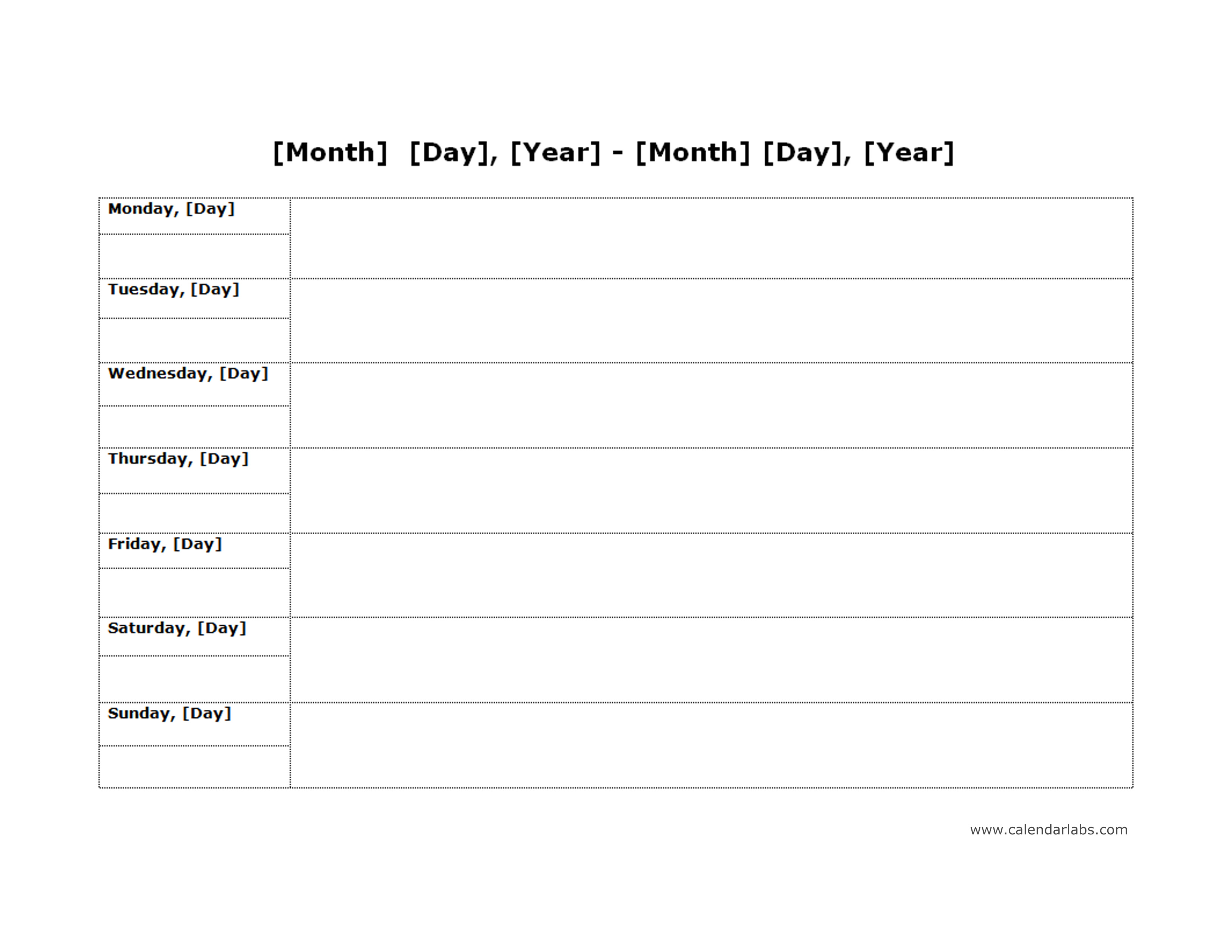 Printable Blank Monthly Calendar Template Landscape