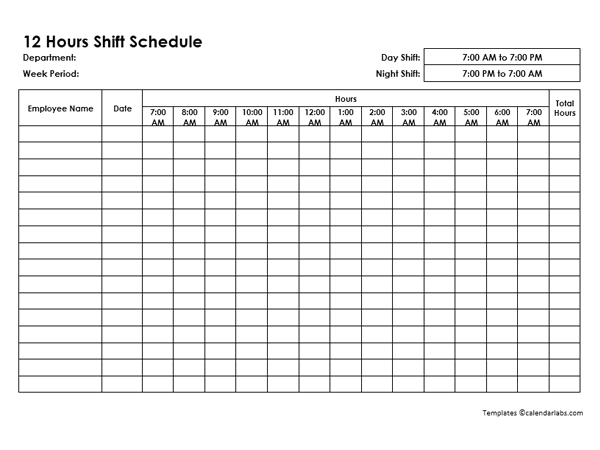12 Hours Shift Schedule Template