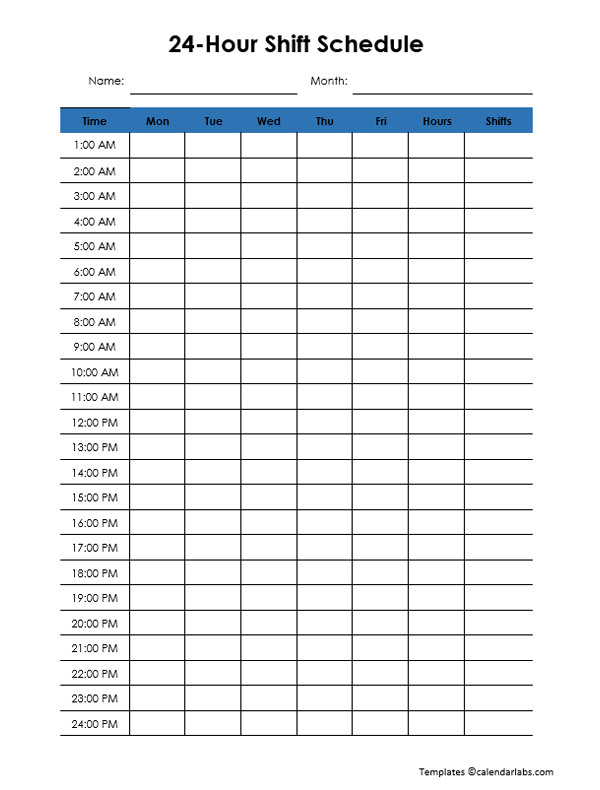 24 Hours Shift Schedule Template