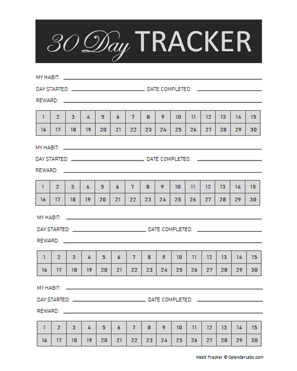 Printable 30 Day Habit Tracker