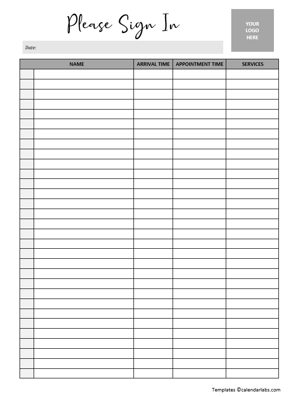 Appointment Sign In Template Sheet