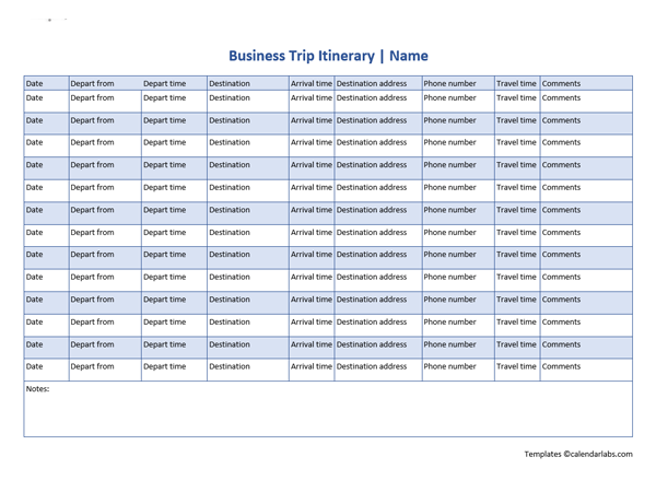business travel schedule template