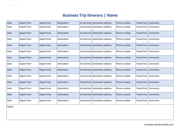 corporate travel itinerary template