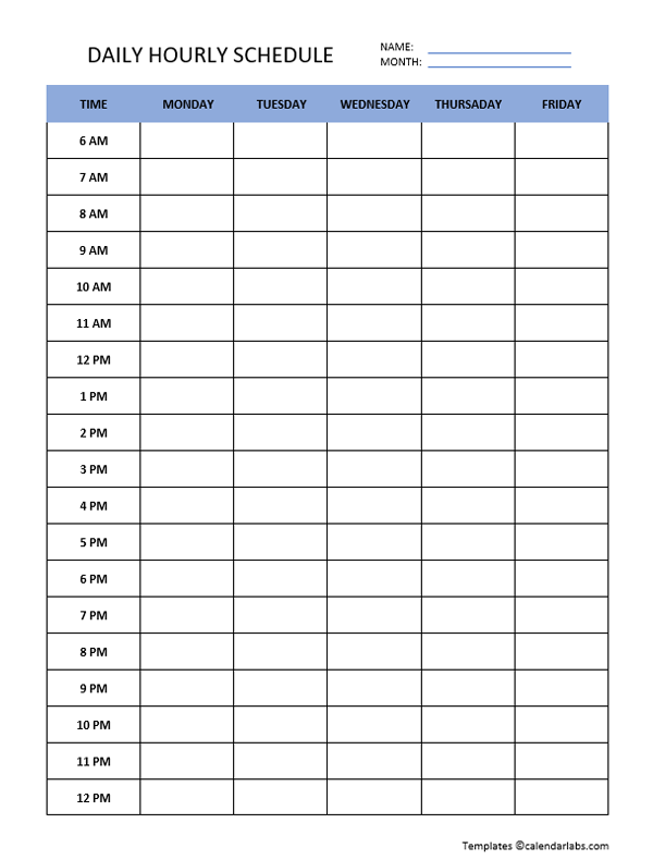 Daily Hourly Schedule Template