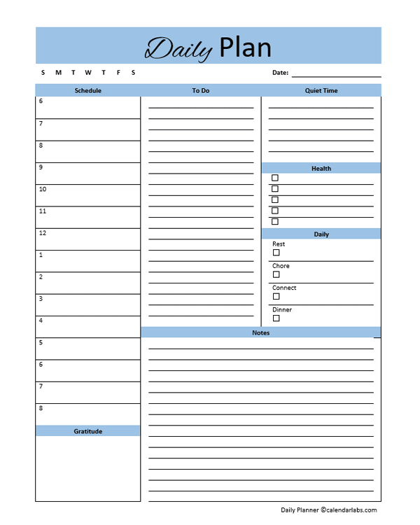 Daily Planner Printable Template Free