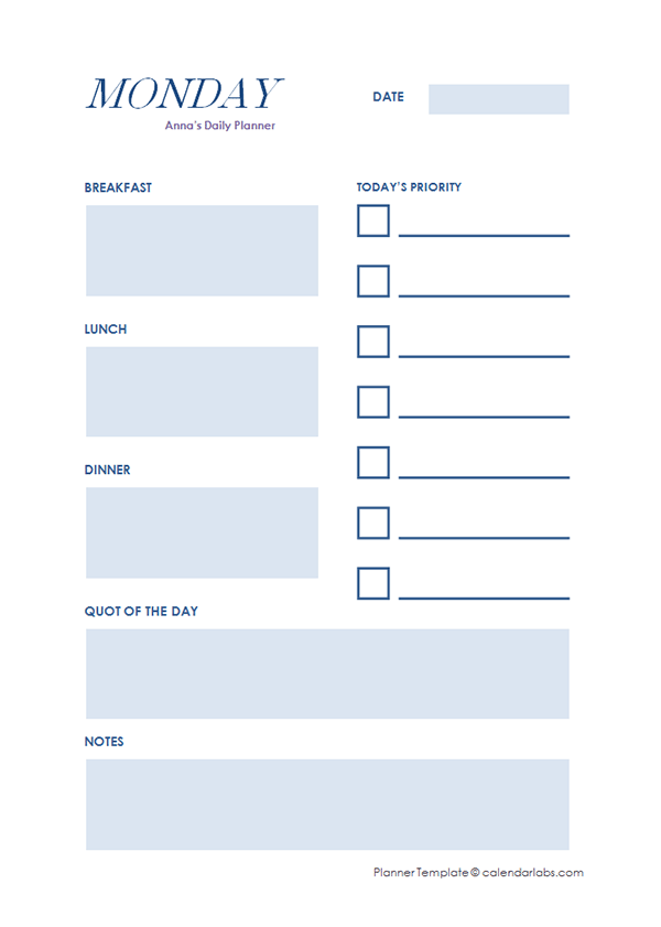 Daily Personal Planner Template Free Printable Templates