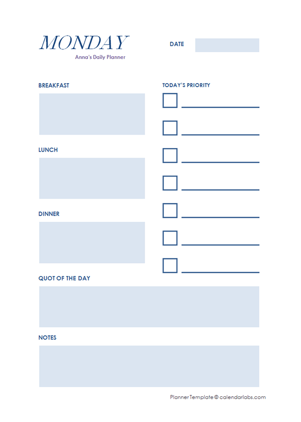 Daily Personal Planner Template