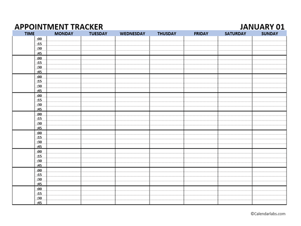 Daily Printable Appointment Book Template