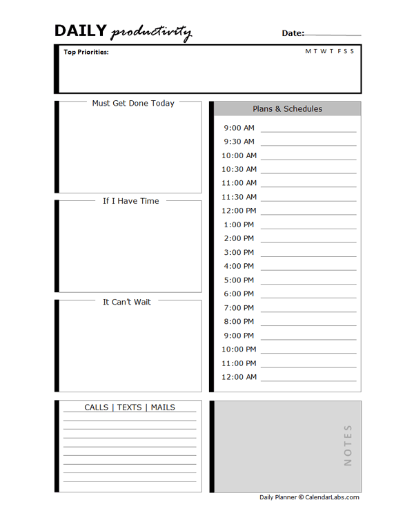 Daily Productivity Hourly Template