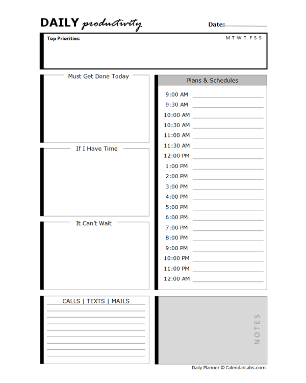 Daily Productivity Template