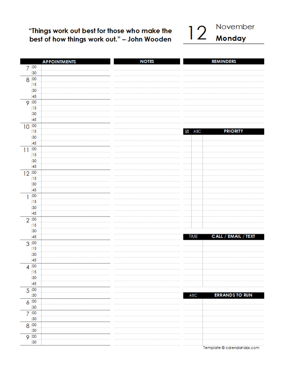Daily Schedule Planner Template
