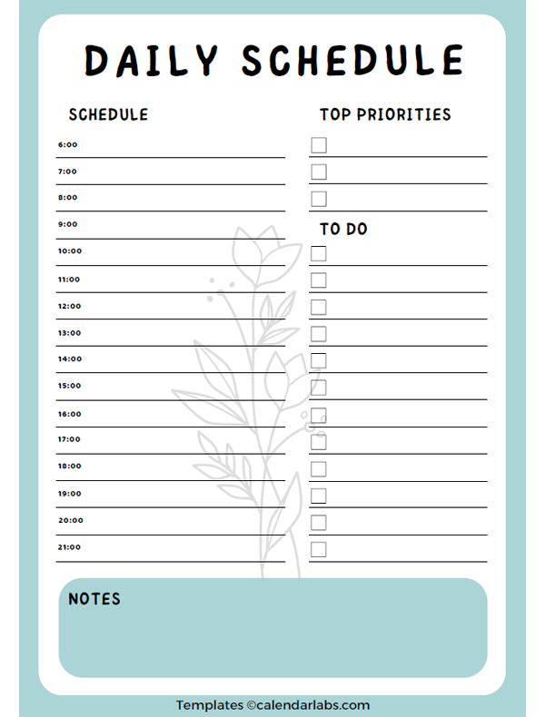 Daily Schedule Template Pdf