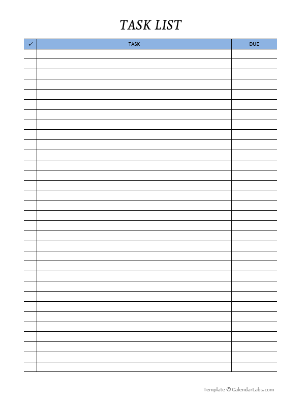 Daily Task Employee Task List Template