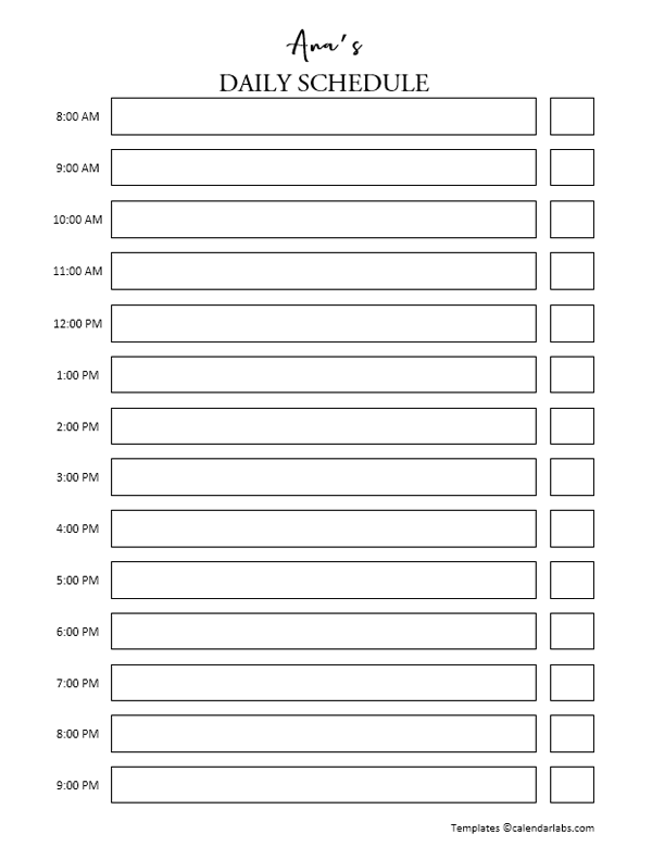 Editable Daily Schedule Template