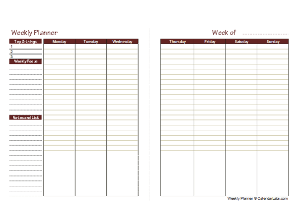 Editable Free Weekly Planner Template