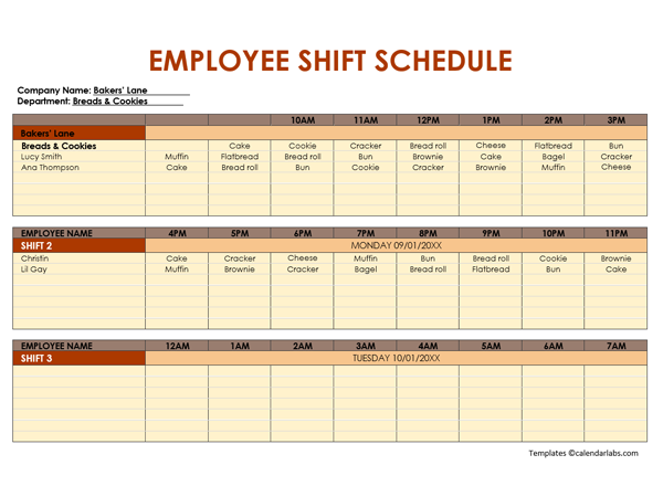 Employee Shift Schedule Template
