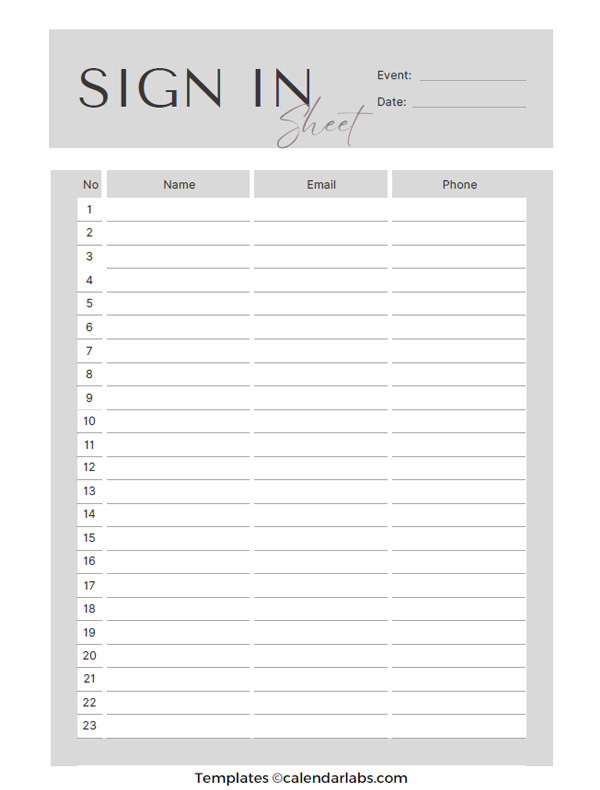 Event Sign In Template