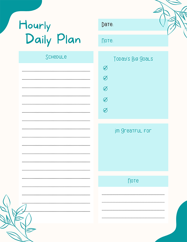 Floral Daily Hourly Planner