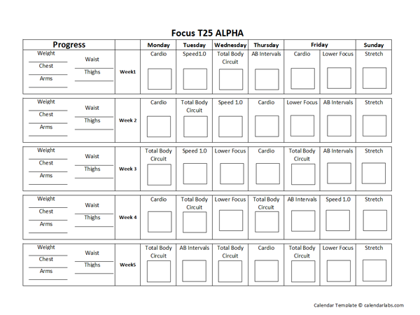 Focus T25 Calendar Alpha Free