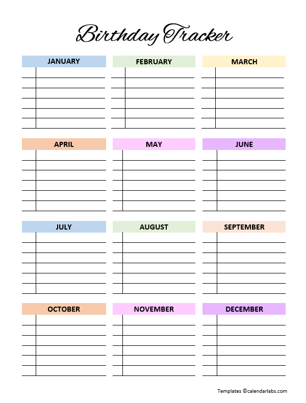 Free Birthday Calendar Template