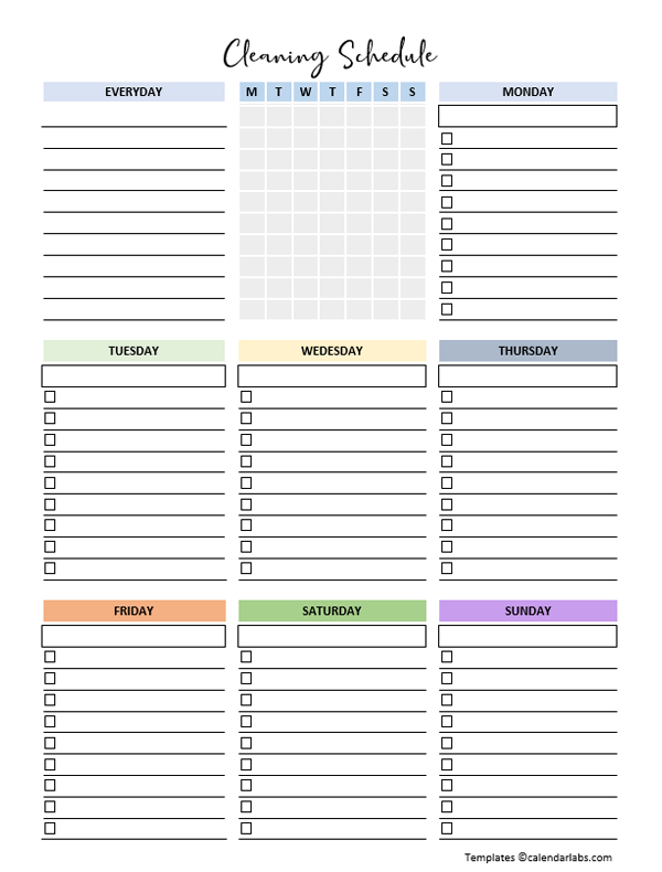 Free Editable Cleaning Schedule Template