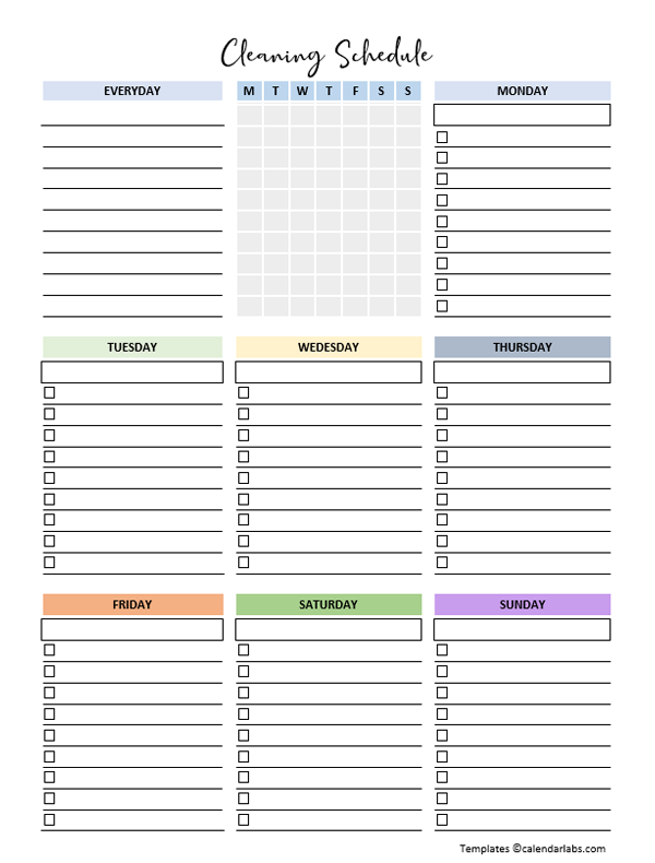 Printable Free Editable Cleaning Schedule Template