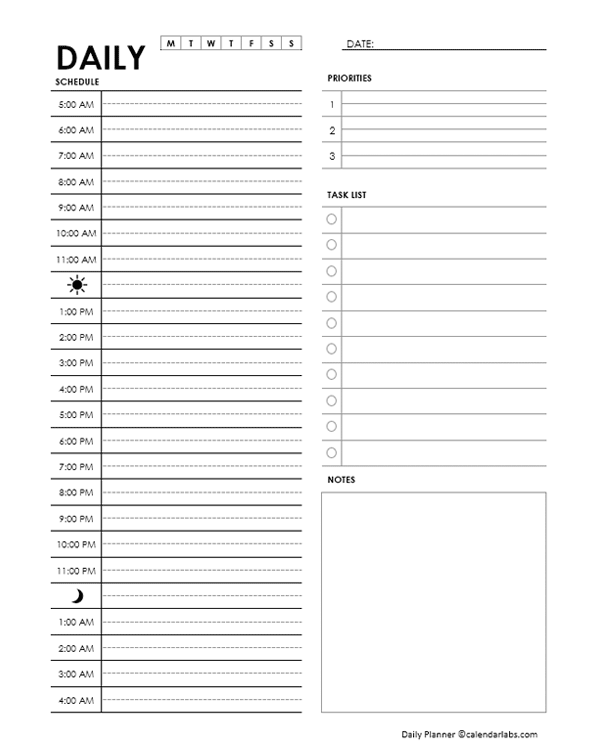 Free Printable Cute Daily Planner Template