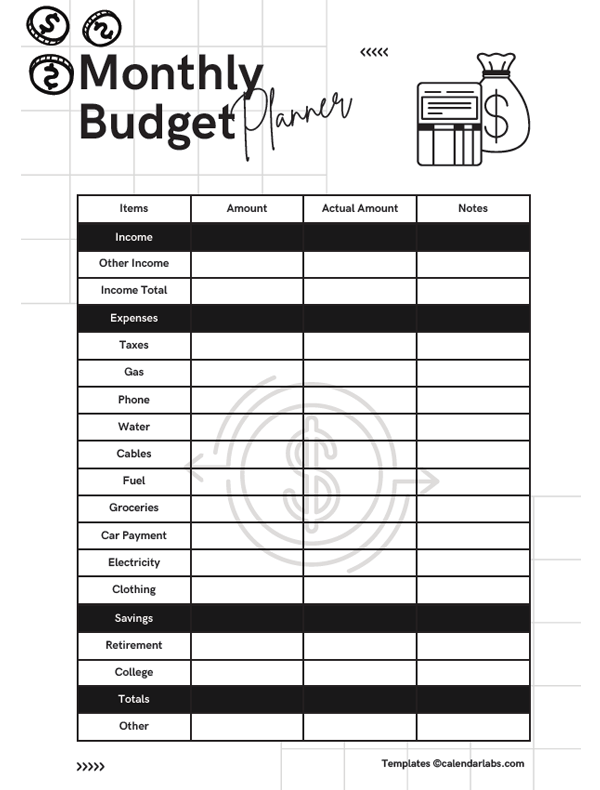 Printable Monthly Budget Planner