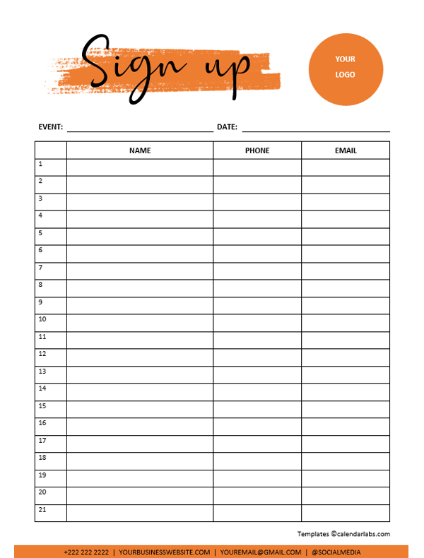 Printable Template Free Sign Up Sheet