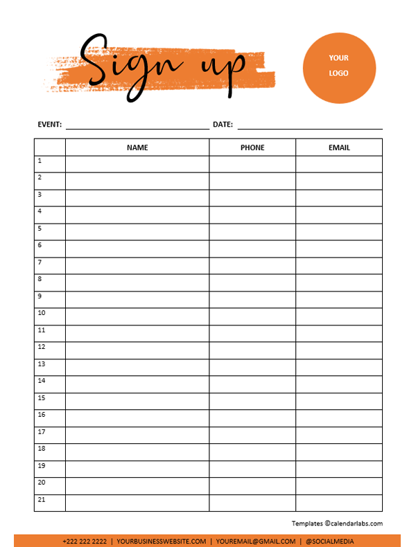 Free Sign Up Sheet Template