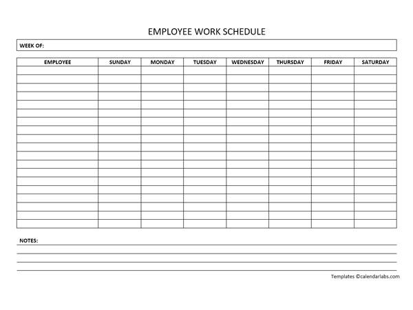 Free Weekly Employee Work Schedule Template