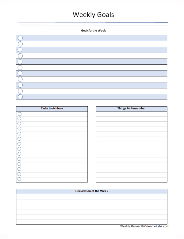 Free Weekly Goals Planner Template - Free Printable Templates