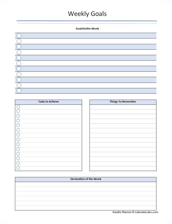 Free Weekly Goals Planner Template Free Printable Templates
