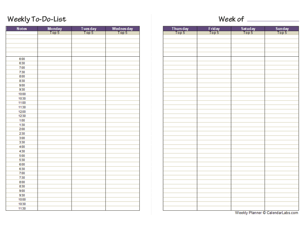 Free Weekly Planner With Hours