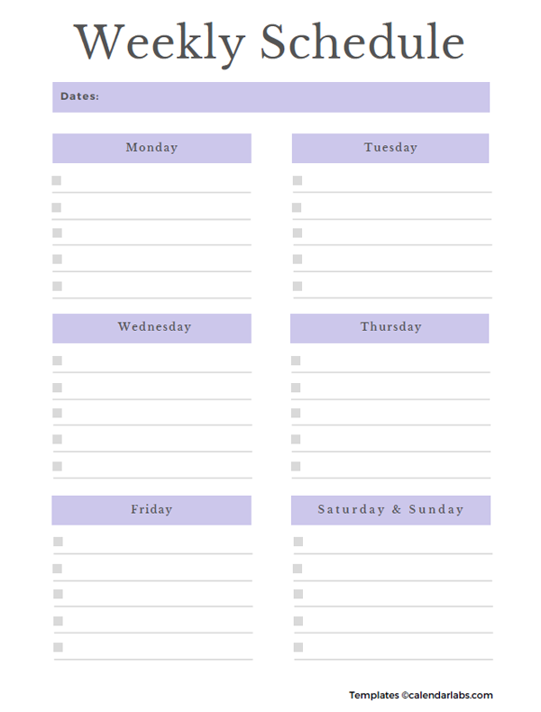 Free Weekly Schedule Template